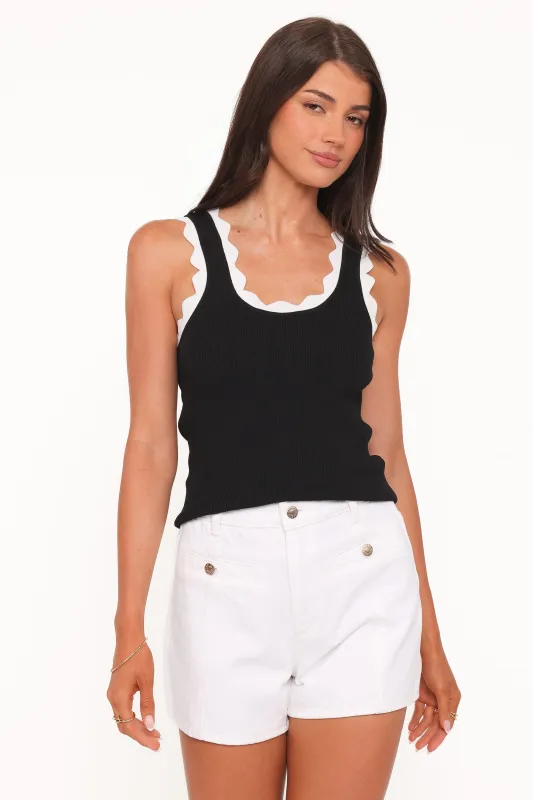 Johnson Scalloped Trim Tank - Black White made by Petal & Pup