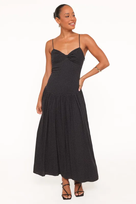 Shanice Maxi Dress - Black Polka Dot made by Petal & Pup