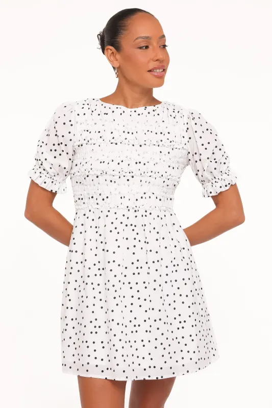Jaclyn Mini Dress - White Polka Dot made by Petal & Pup