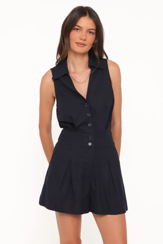 Claudia Collared Romper - Navy made by Petal & Pup