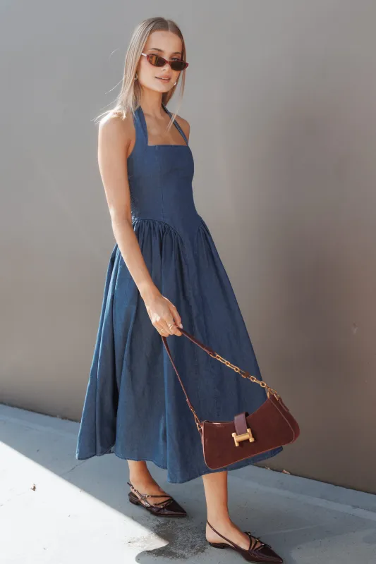 Milford Halterneck Midi Dress - Dark Denim made by Petal & Pup