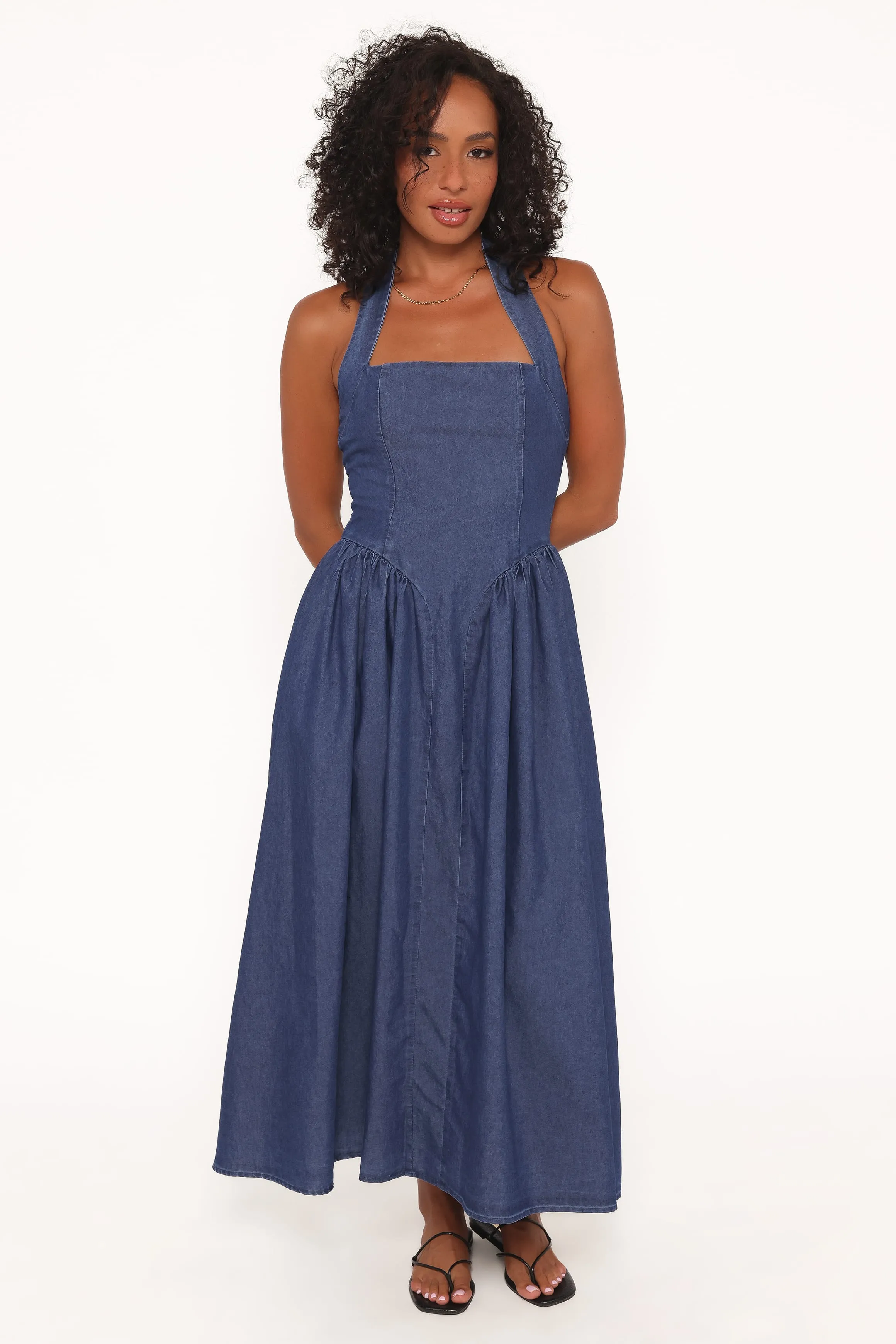 Milford Halterneck Midi Dress - Dark Denim sold by Petal & Pup product image thumbnail 2