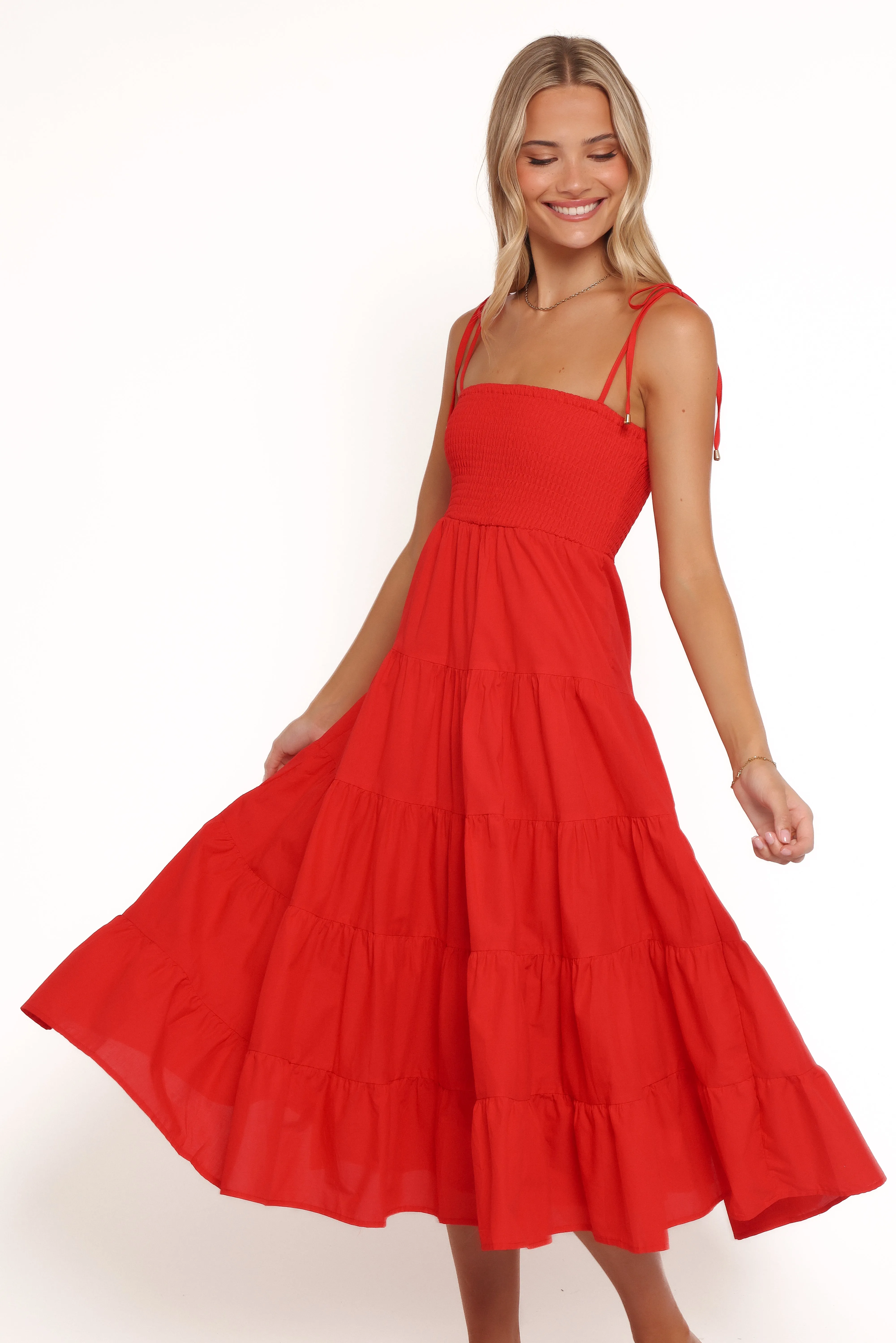 Carrol Shirred Bodice Maxi Dress - Red sold by Petal & Pup