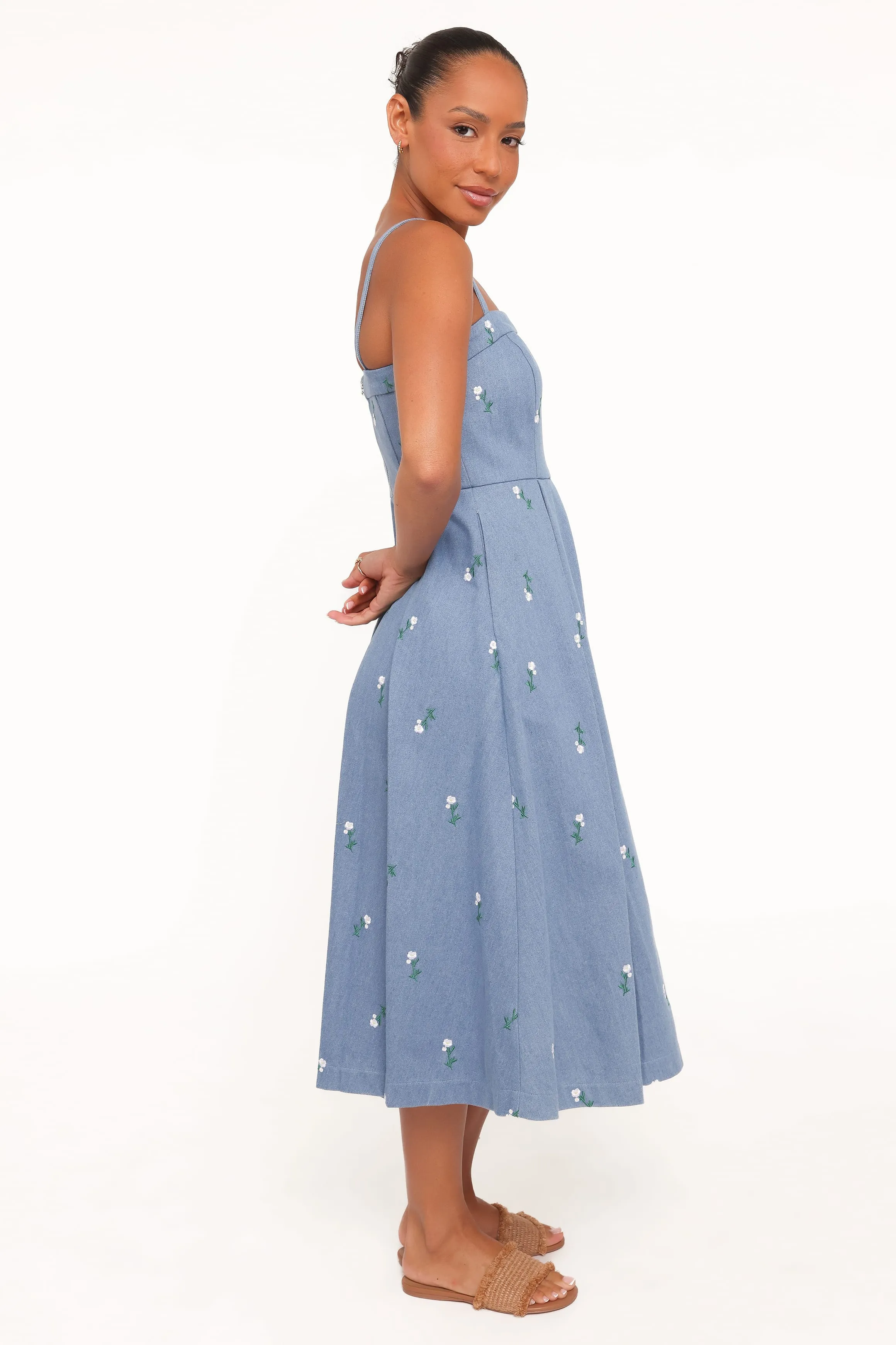 Chelsea Embroidered Midi Dress - Med Denim sold by Petal & Pup product image thumbnail 3