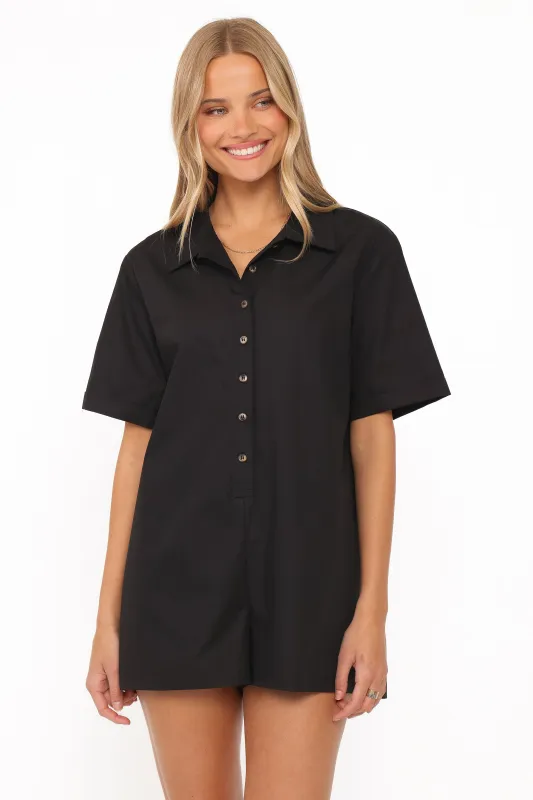Calypso Button Front Romper - Black made by Petal & Pup