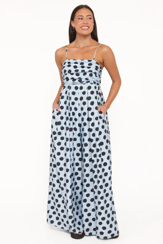 Pricilla Jumpsuit - Blue Polka Dot made by Petal & Pup