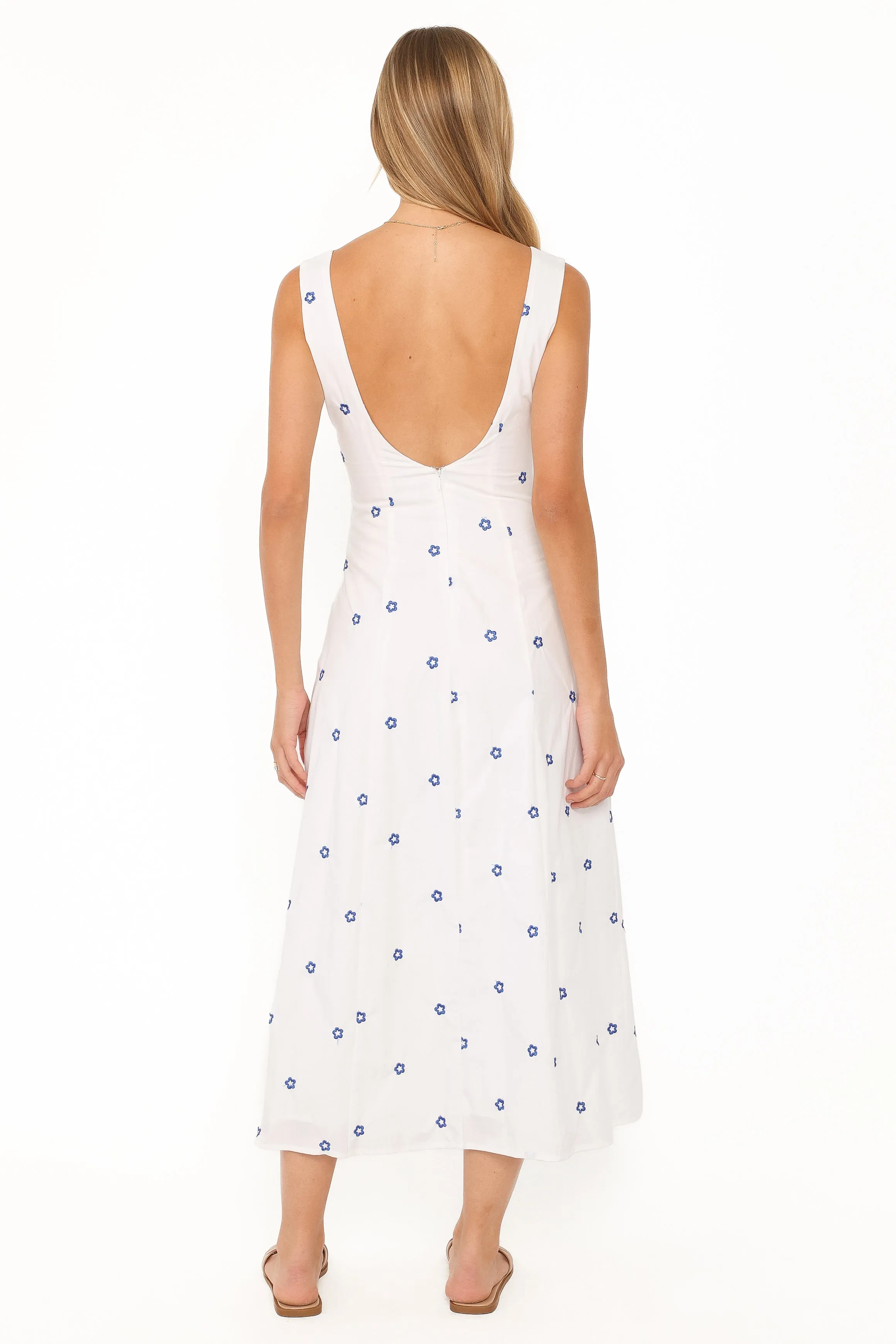 Luellen Embroidered Daisy Midi Dress - White sold by Petal & Pup product image thumbnail 4