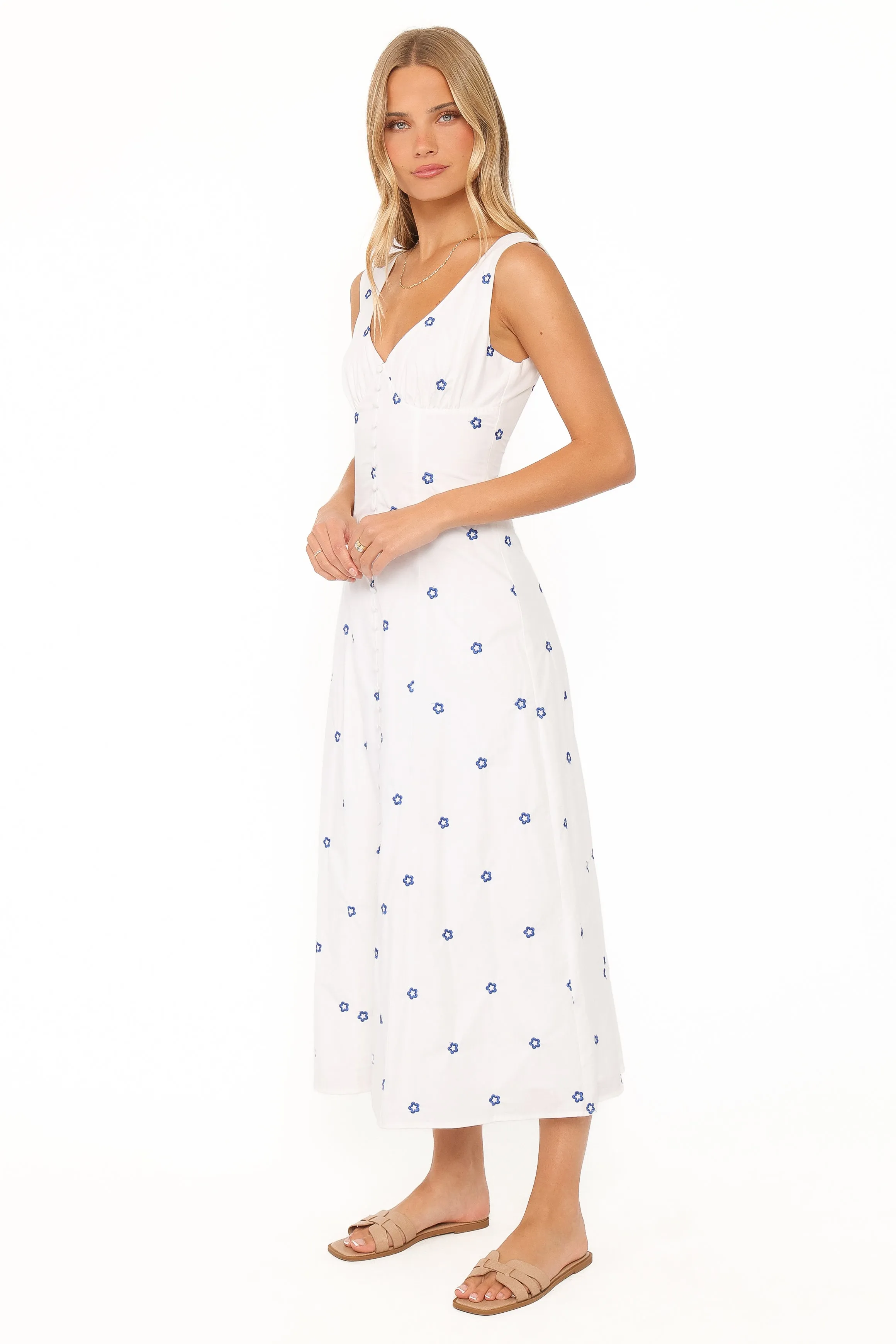 Luellen Embroidered Daisy Midi Dress - White sold by Petal & Pup product image thumbnail 3