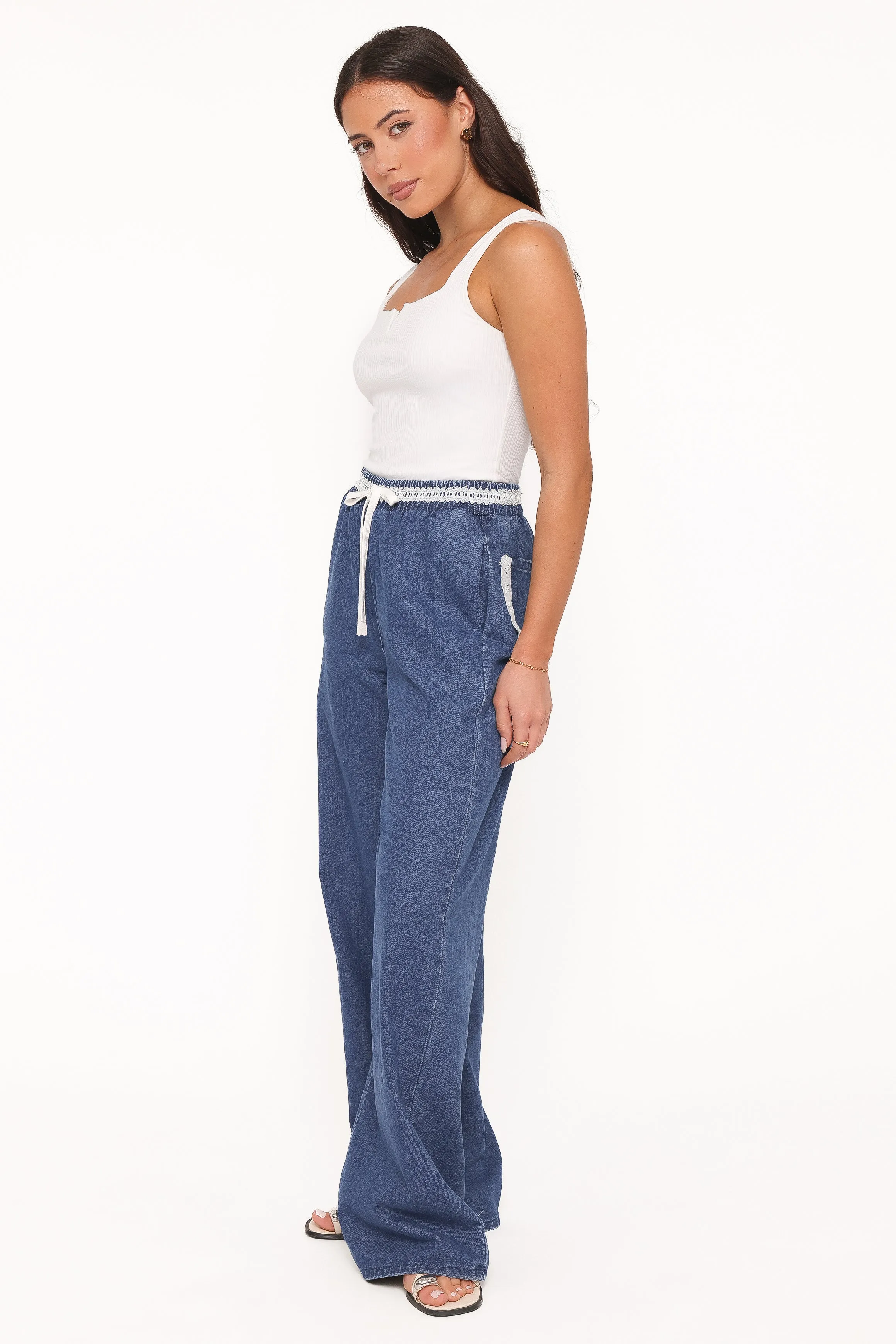 Siun Wide Leg Denim Joggers - Medium Wash sold by Petal & Pup product image thumbnail 3
