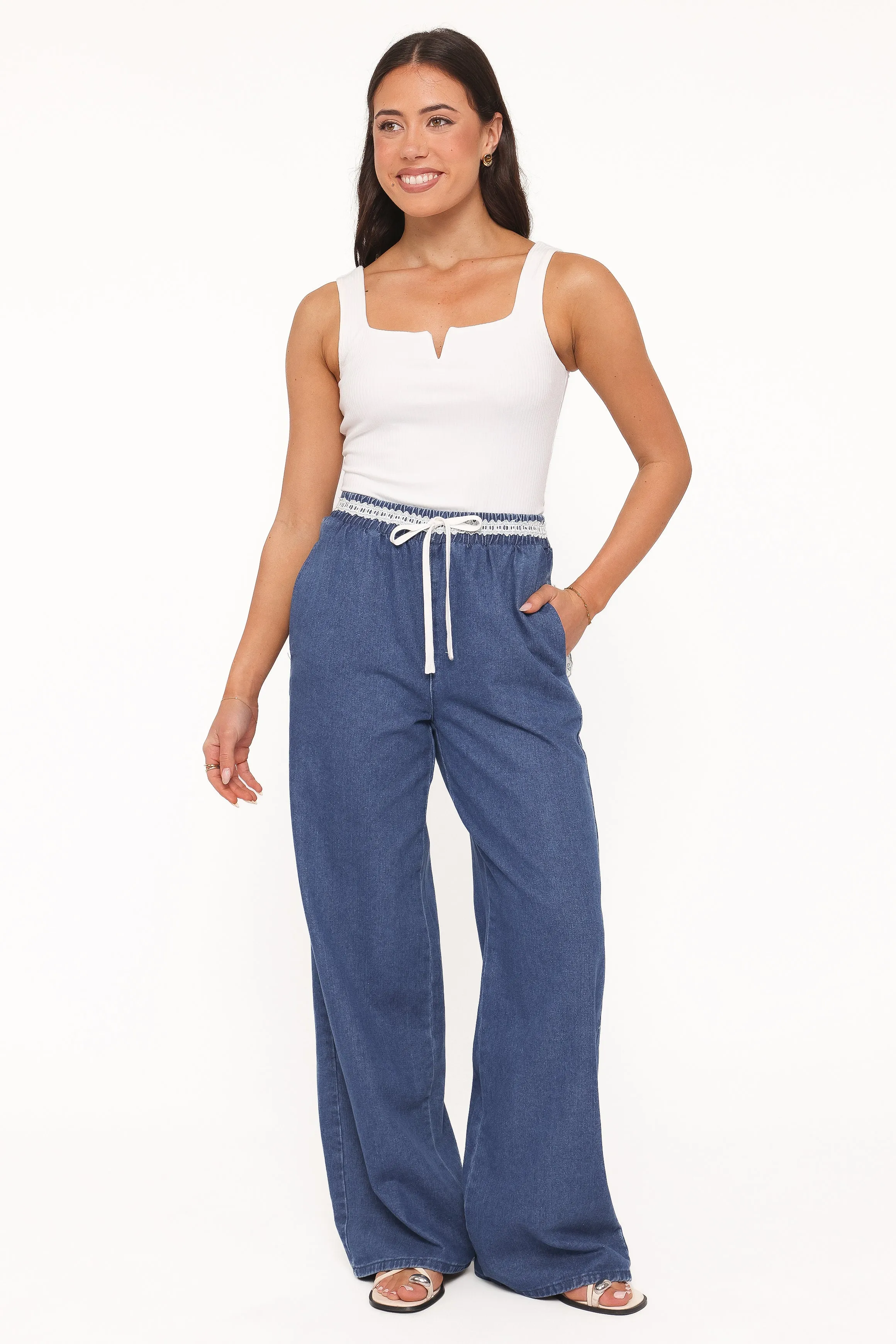 Siun Wide Leg Denim Joggers - Medium Wash sold by Petal & Pup product image thumbnail 5