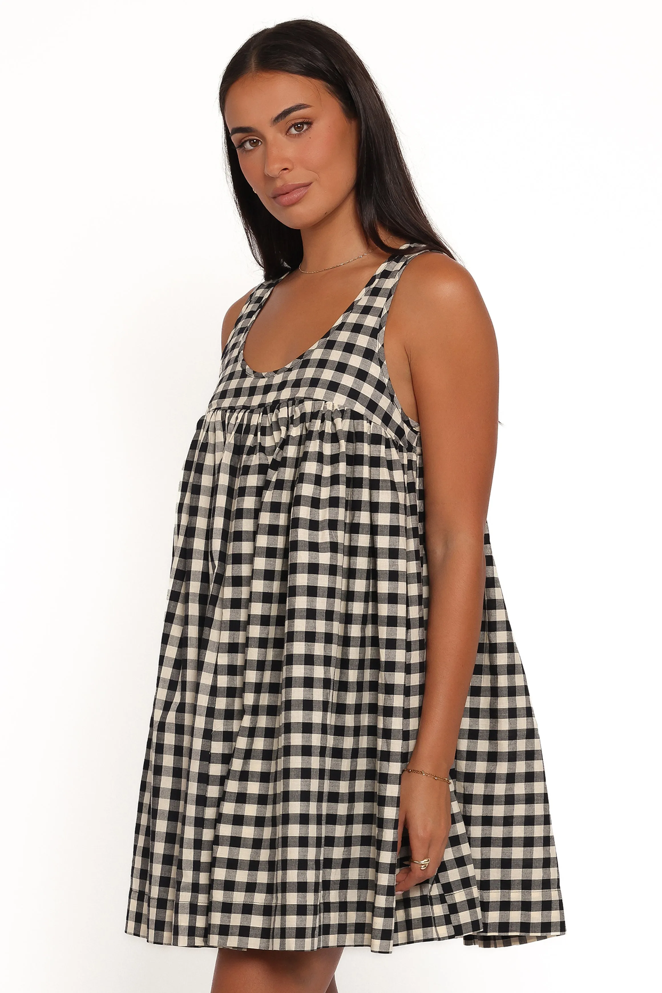 Atria Mini Dress - Black Cream Gingham sold by Petal & Pup product image thumbnail 3