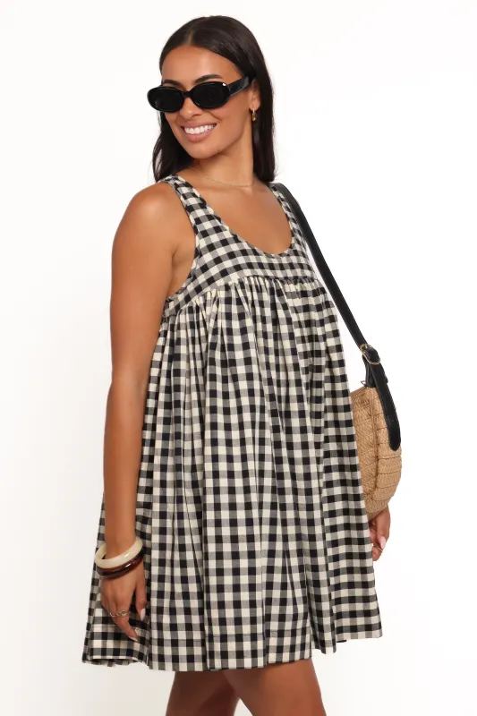 Atria Mini Dress - Black Cream Gingham made by Petal & Pup