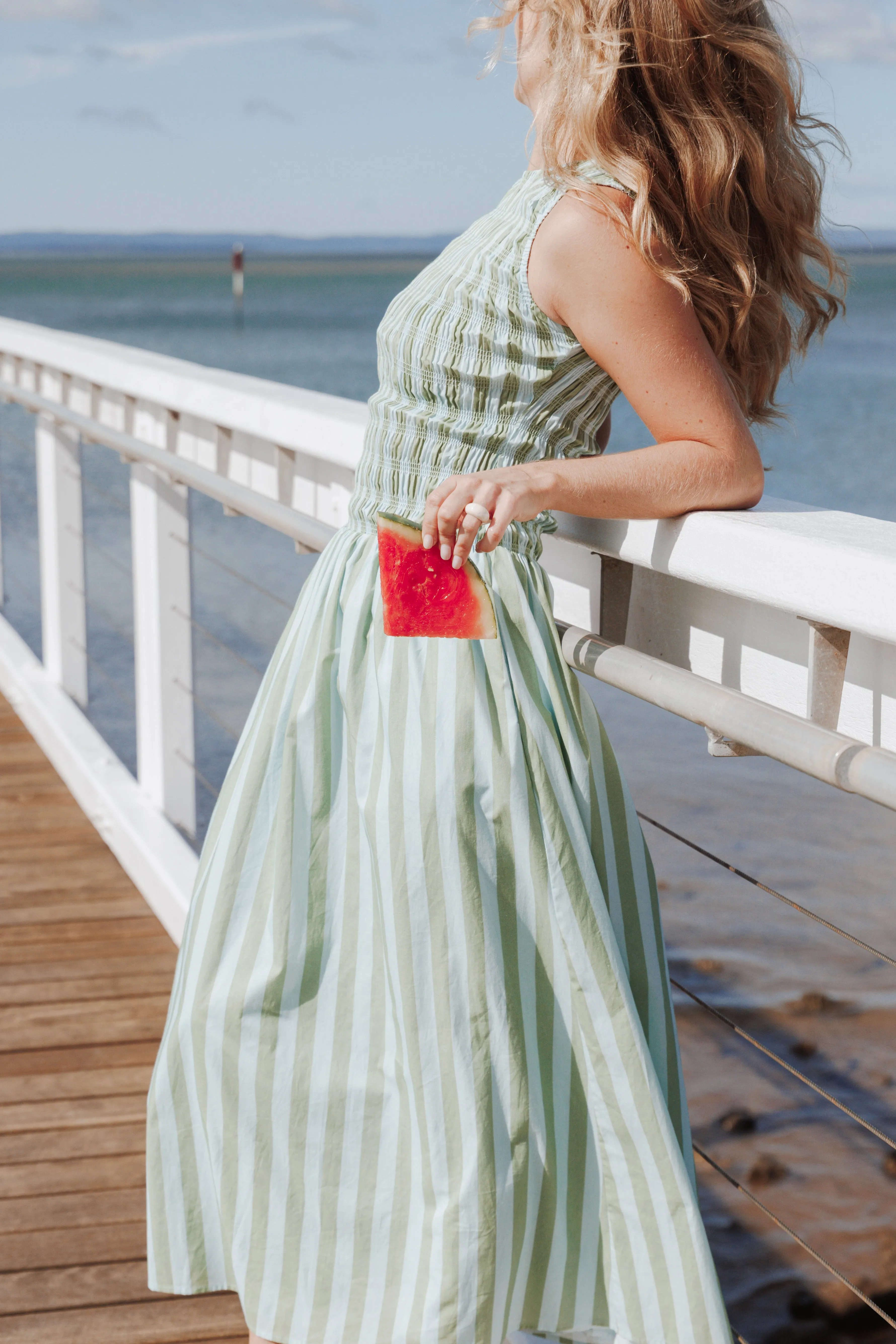 Maleny Maxi Dress - Blue/Green Stripe sold by Petal & Pup