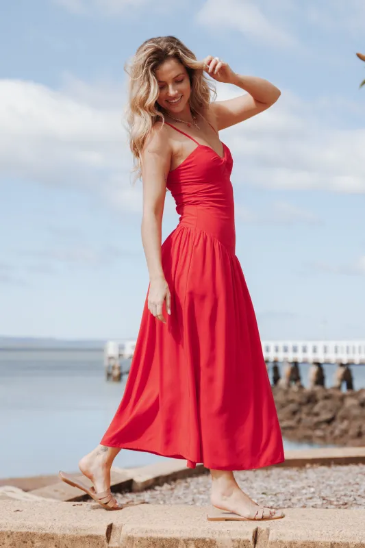 Shanice Maxi Dress - Red made by Petal & Pup