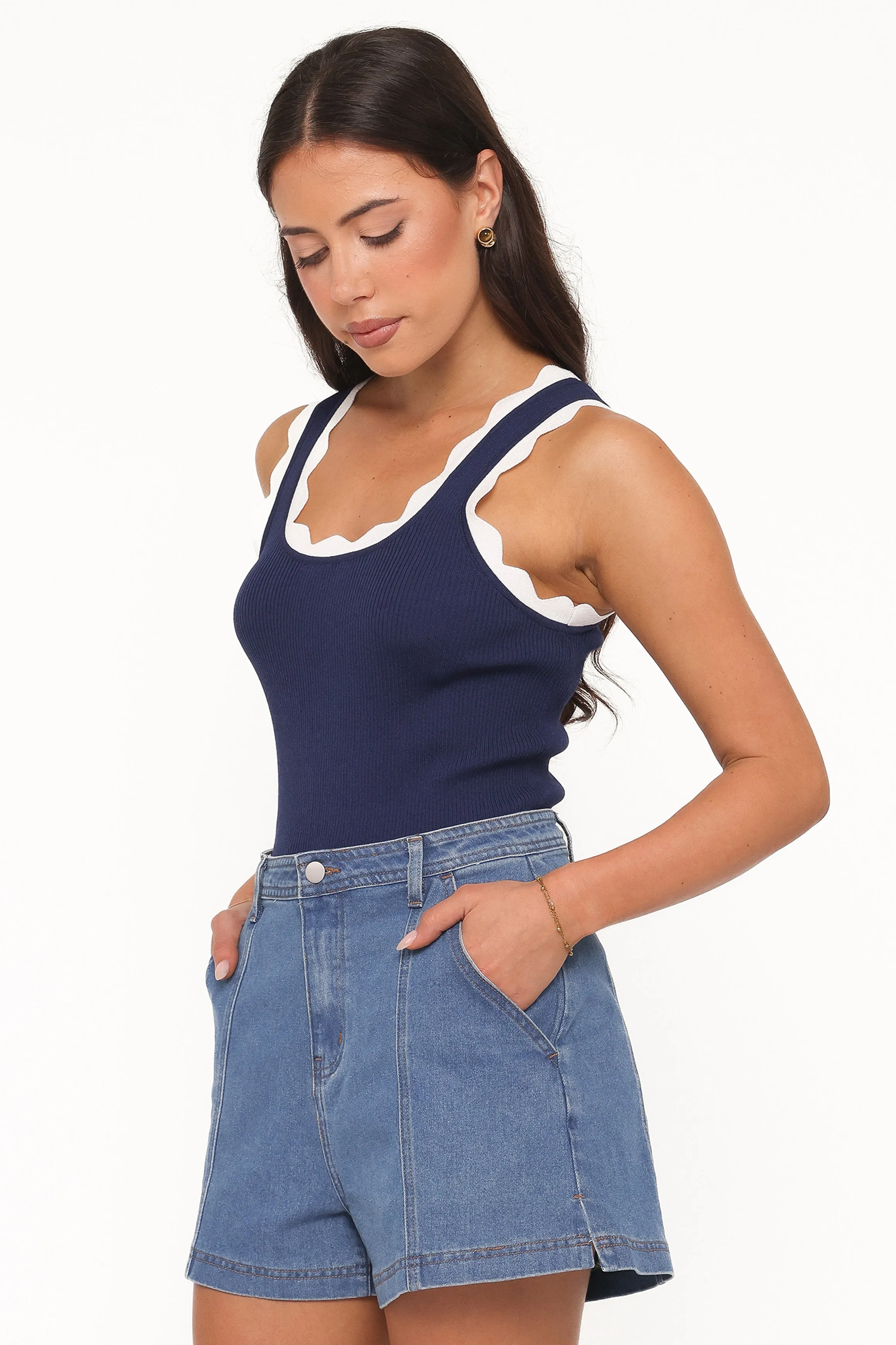 Johnson Scalloped Trim Tank - Navy White sold by Petal & Pup product image thumbnail 3