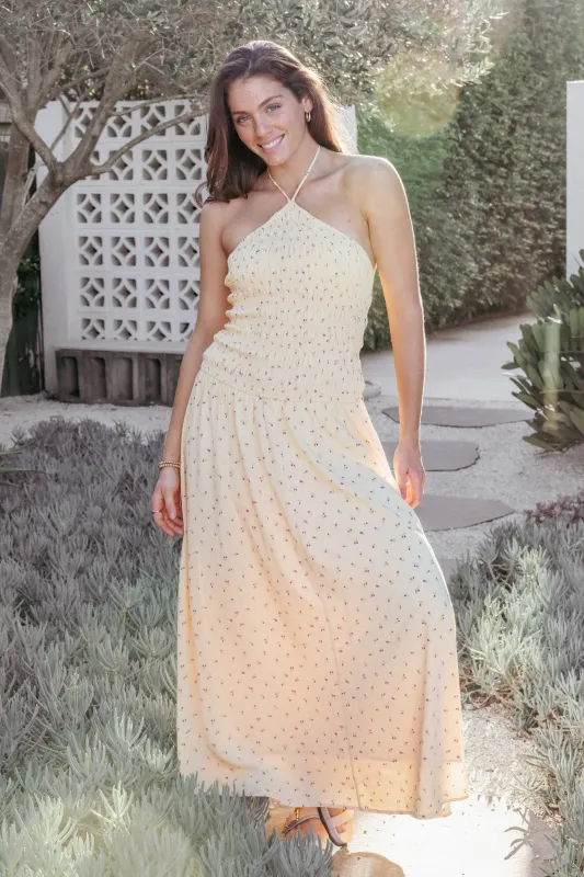 Aradia Halter Maxi Dress - Yellow Floral made by Petal & Pup