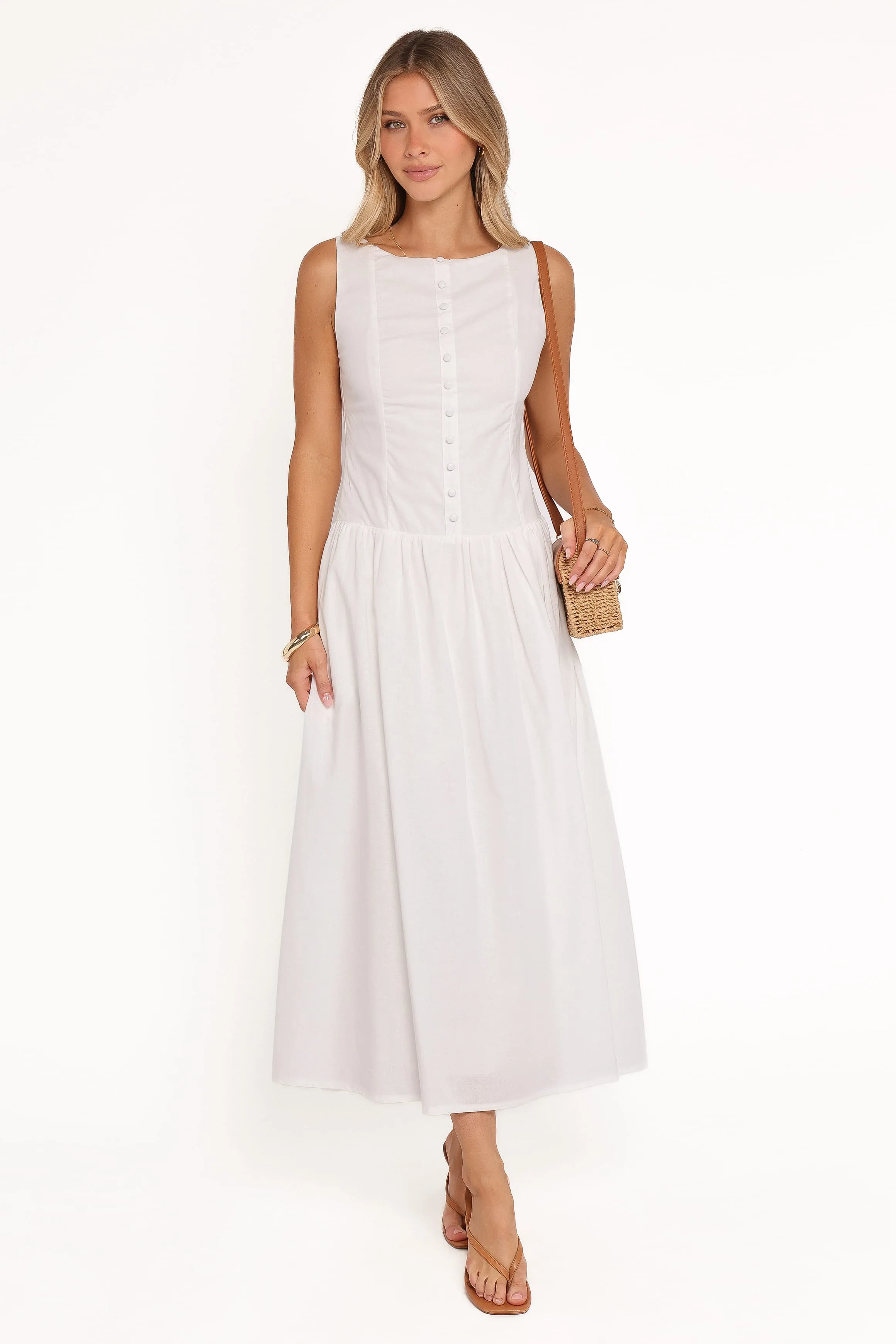 Evie Button Front Maxi Dress - White sold by Petal & Pup product image thumbnail 2