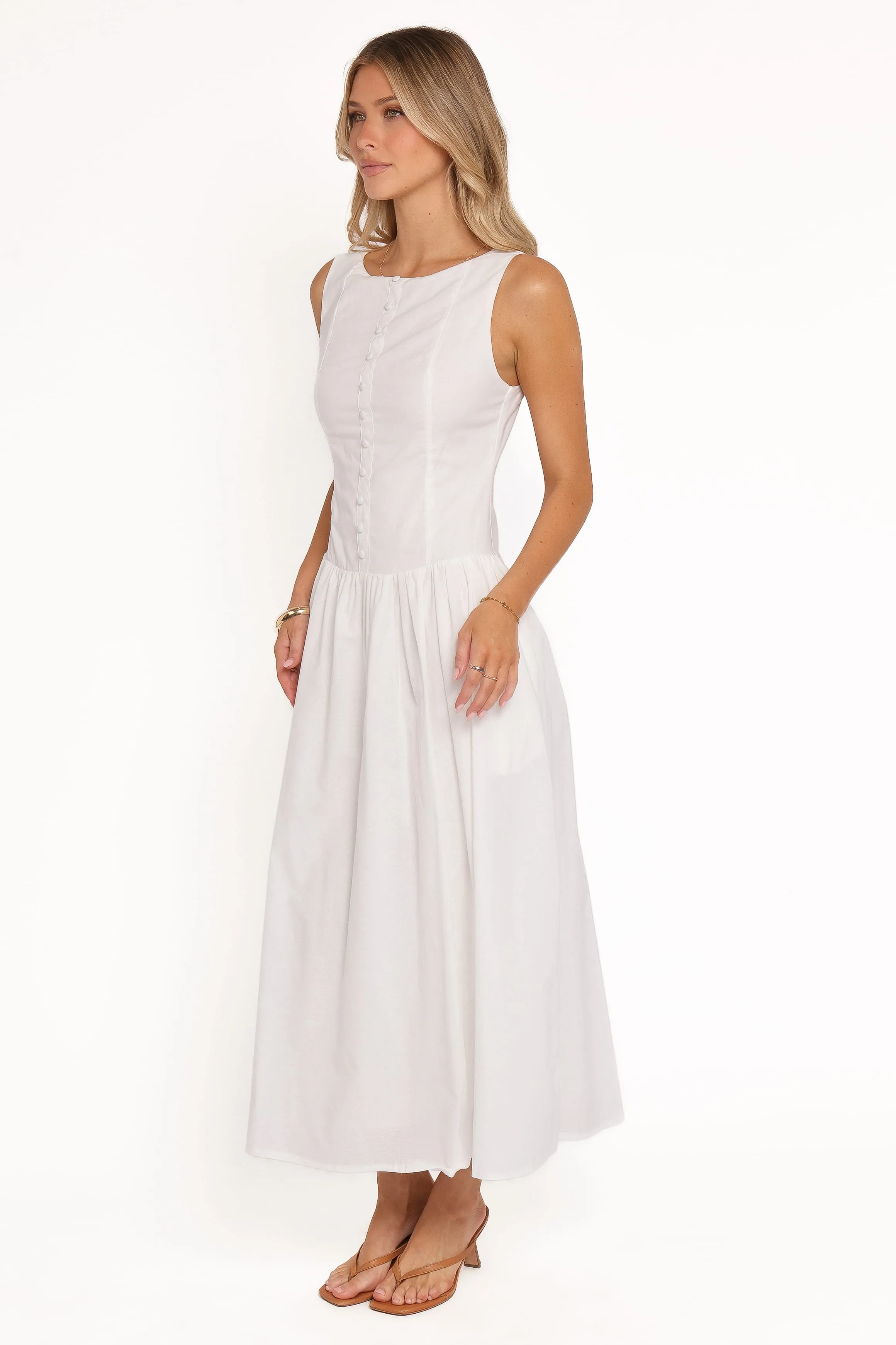 Evie Button Front Maxi Dress - White sold by Petal & Pup product image thumbnail 4
