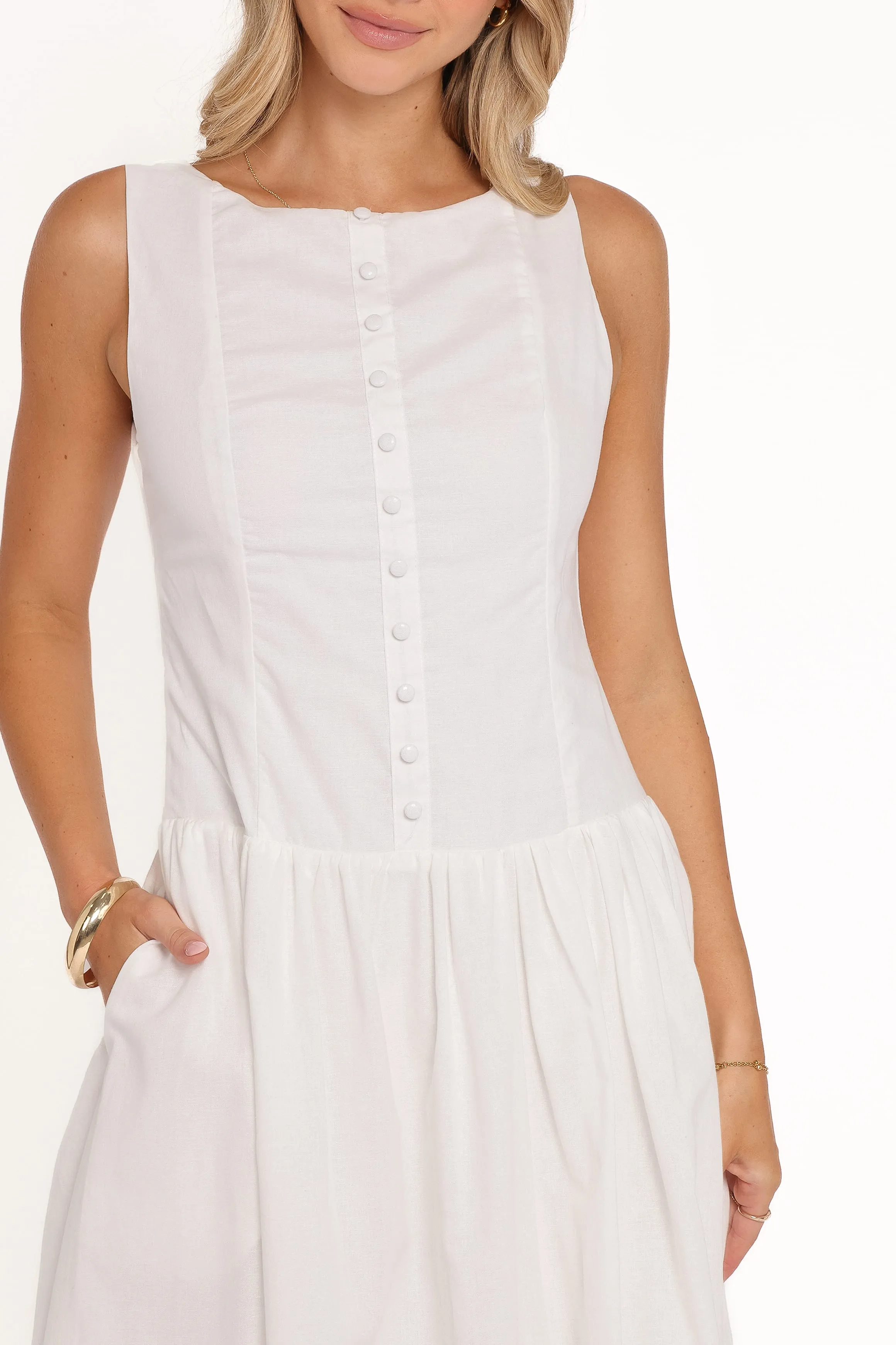 Evie Button Front Maxi Dress - White sold by Petal & Pup product image thumbnail 3