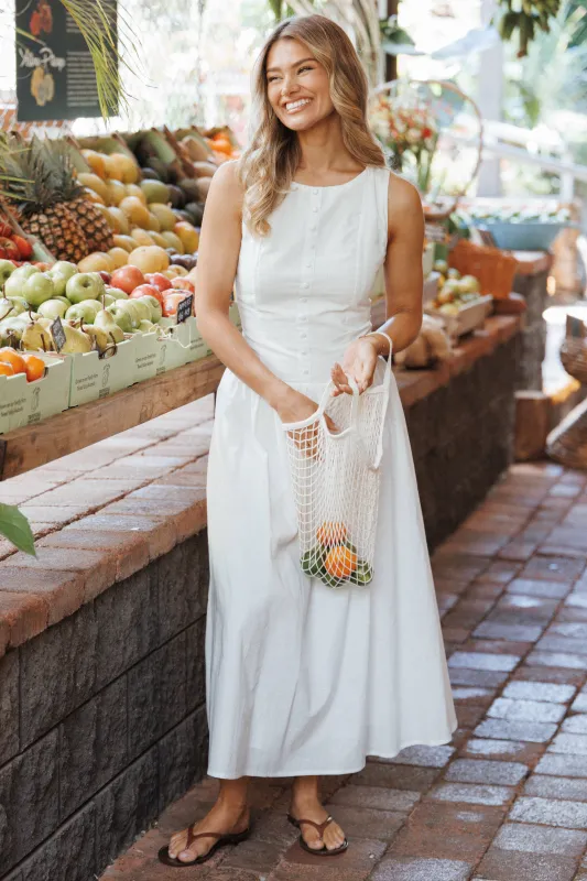 Evie Button Front Maxi Dress - White made by Petal & Pup
