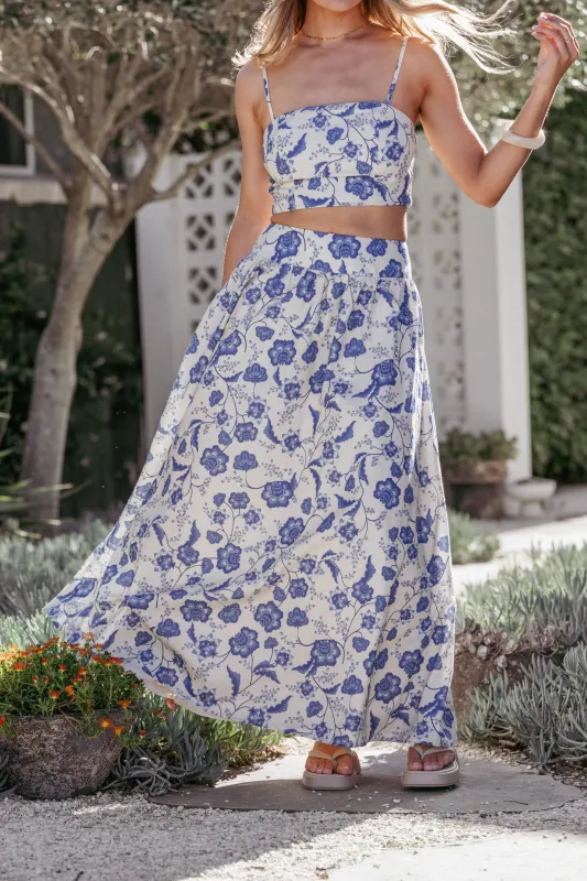 Kristy Maxi Skirt Set - Cream Floral made by Petal & Pup