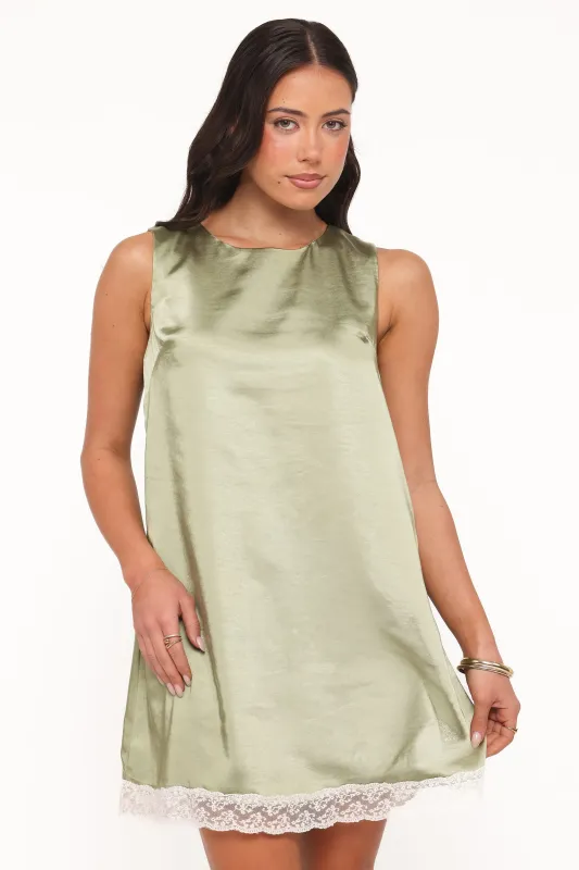 Gretel Mini Dress - Green/Cream made by Petal & Pup