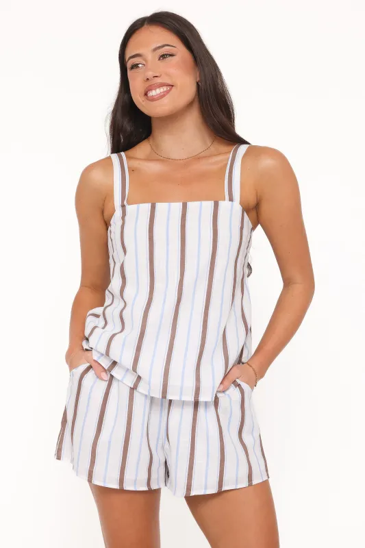Sallie Short Set - Chocolate Blue Stripe made by Petal & Pup