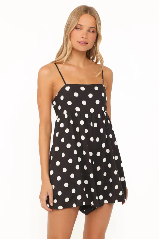 Quinley Romper - Black Polka Dot made by Petal & Pup