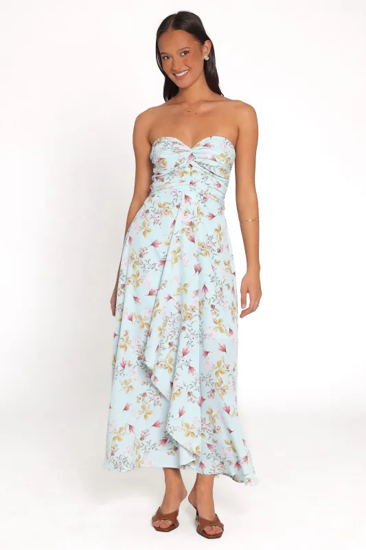 Marta Strapless Midi Dress - Blue Floral made by Petal & Pup