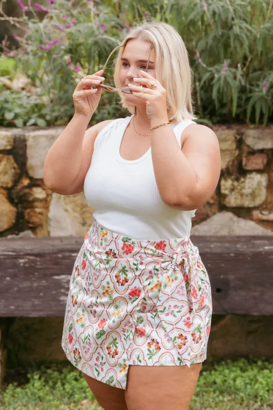 Calypso Wrap Mini Skirt - Ivory Wildflower made by Petal & Pup