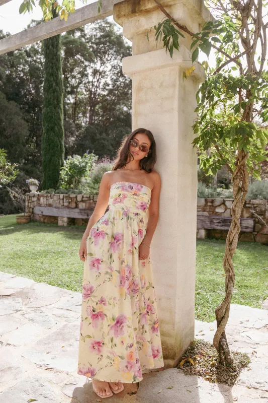 Kayt Strapless Dress - Yellow Petunia made by Petal & Pup