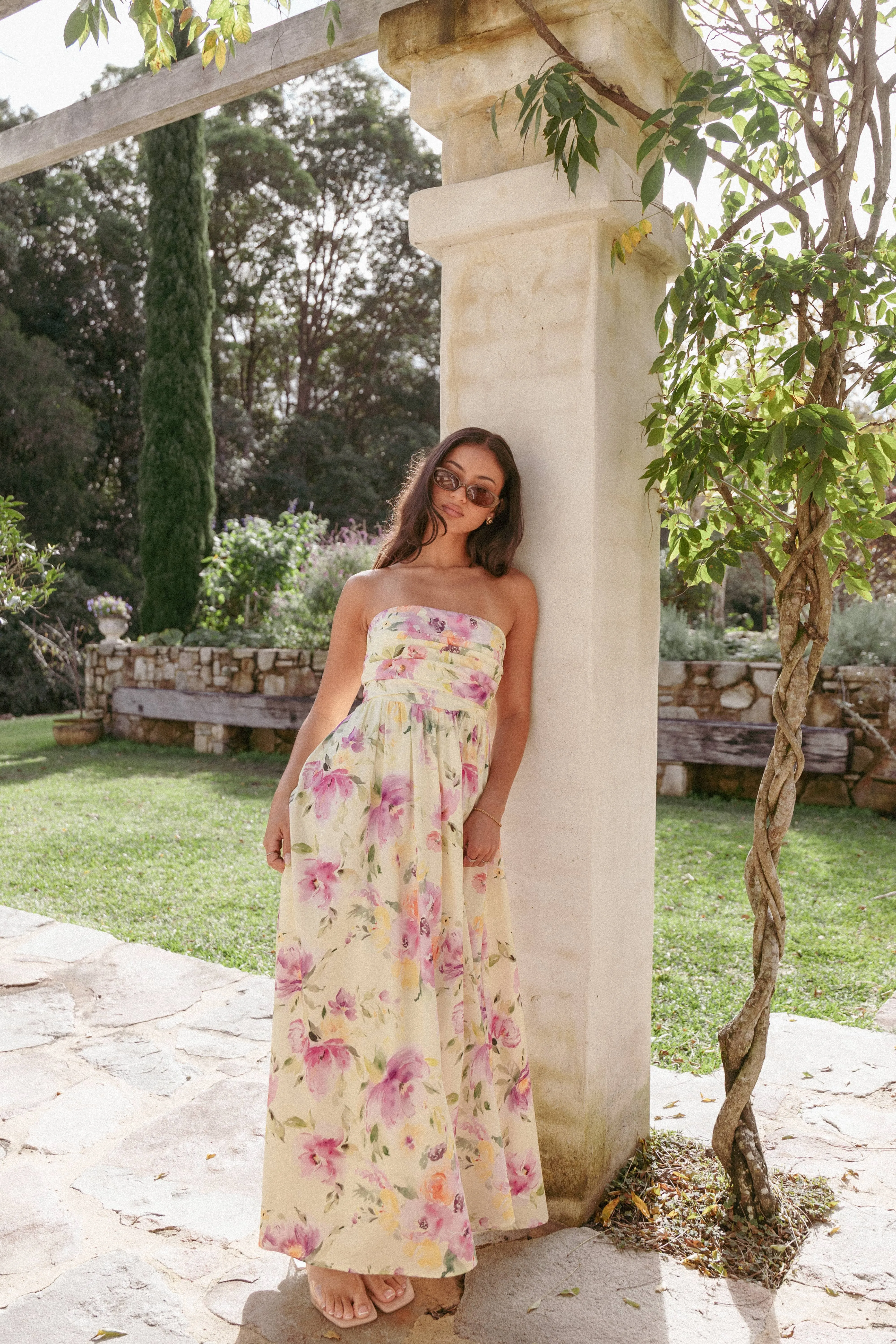 Kayt Strapless Dress - Yellow Petunia sold by Petal & Pup