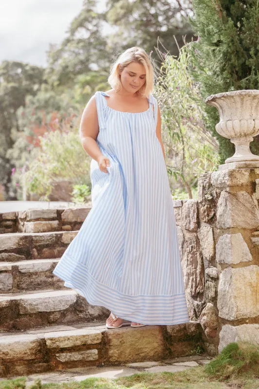 Amber Maxi Dress - Pale Blue Stripe made by Petal & Pup