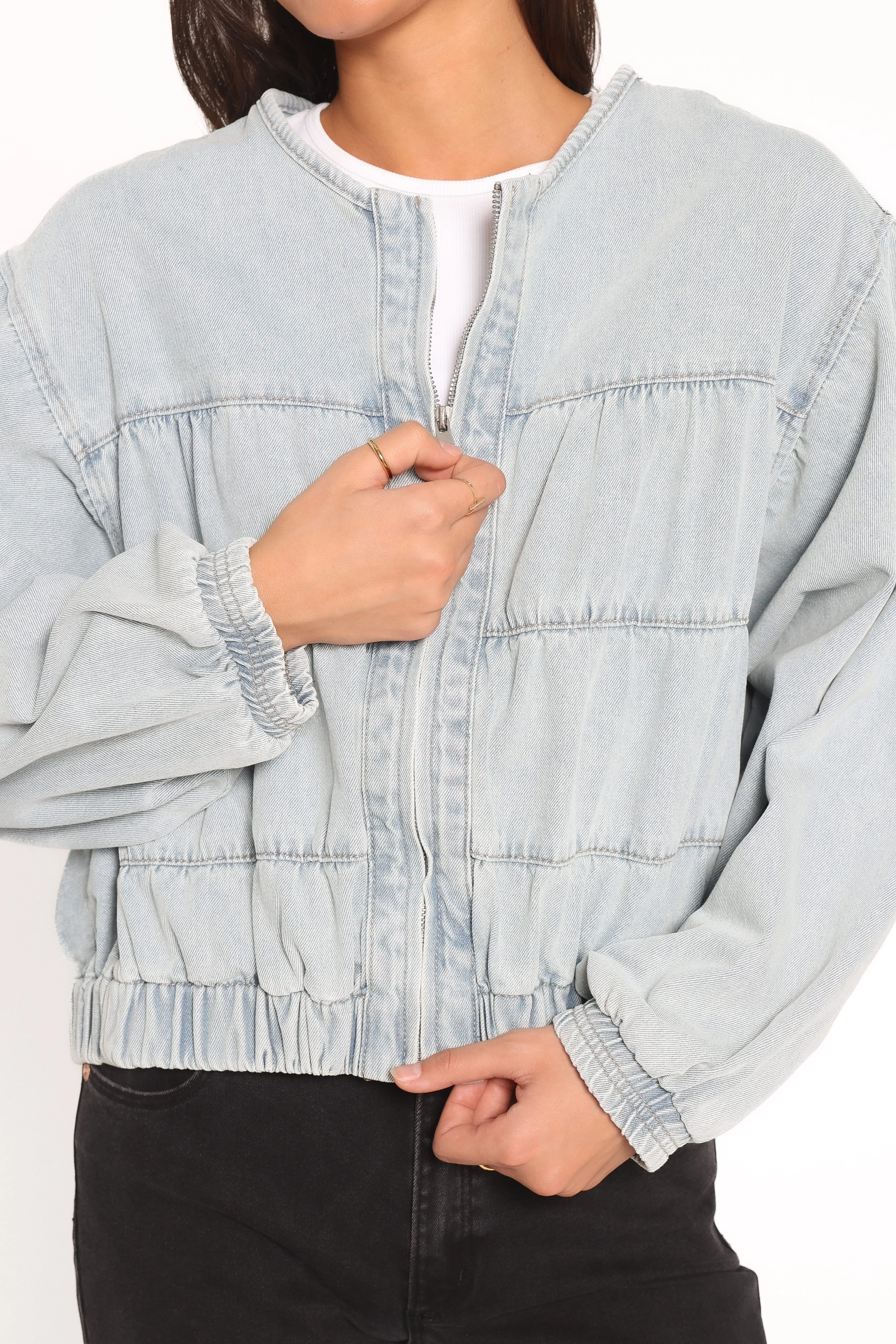 Gretal Denim Bomber Jacket - Light Blue Wash sold by Petal & Pup product image thumbnail 2