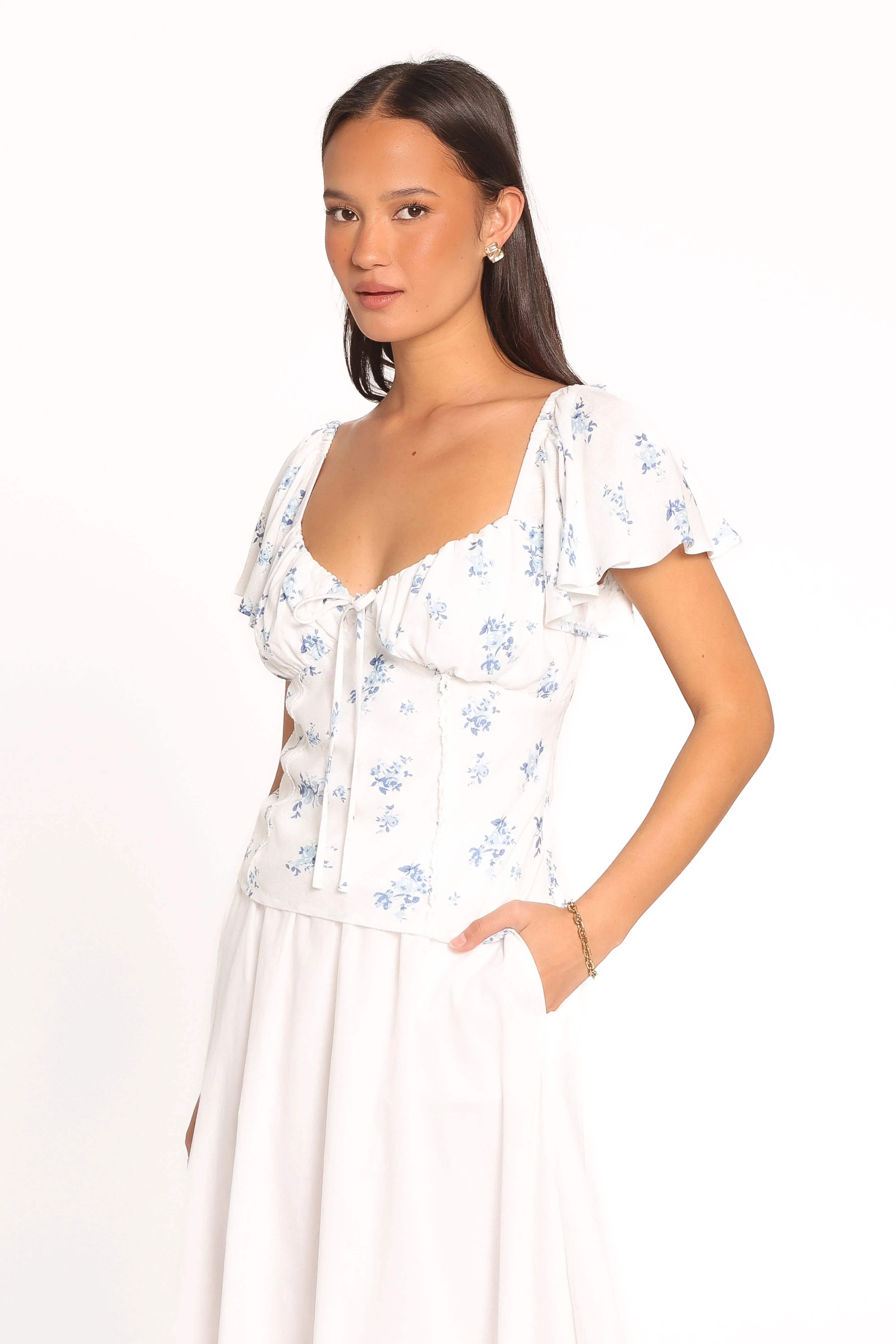 Laeriel Flutter Sleeve Top - Cream Floral sold by Petal & Pup product image thumbnail 3