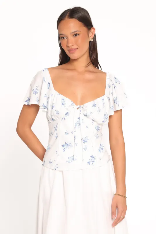 Laeriel Flutter Sleeve Top - Cream Floral made by Petal & Pup
