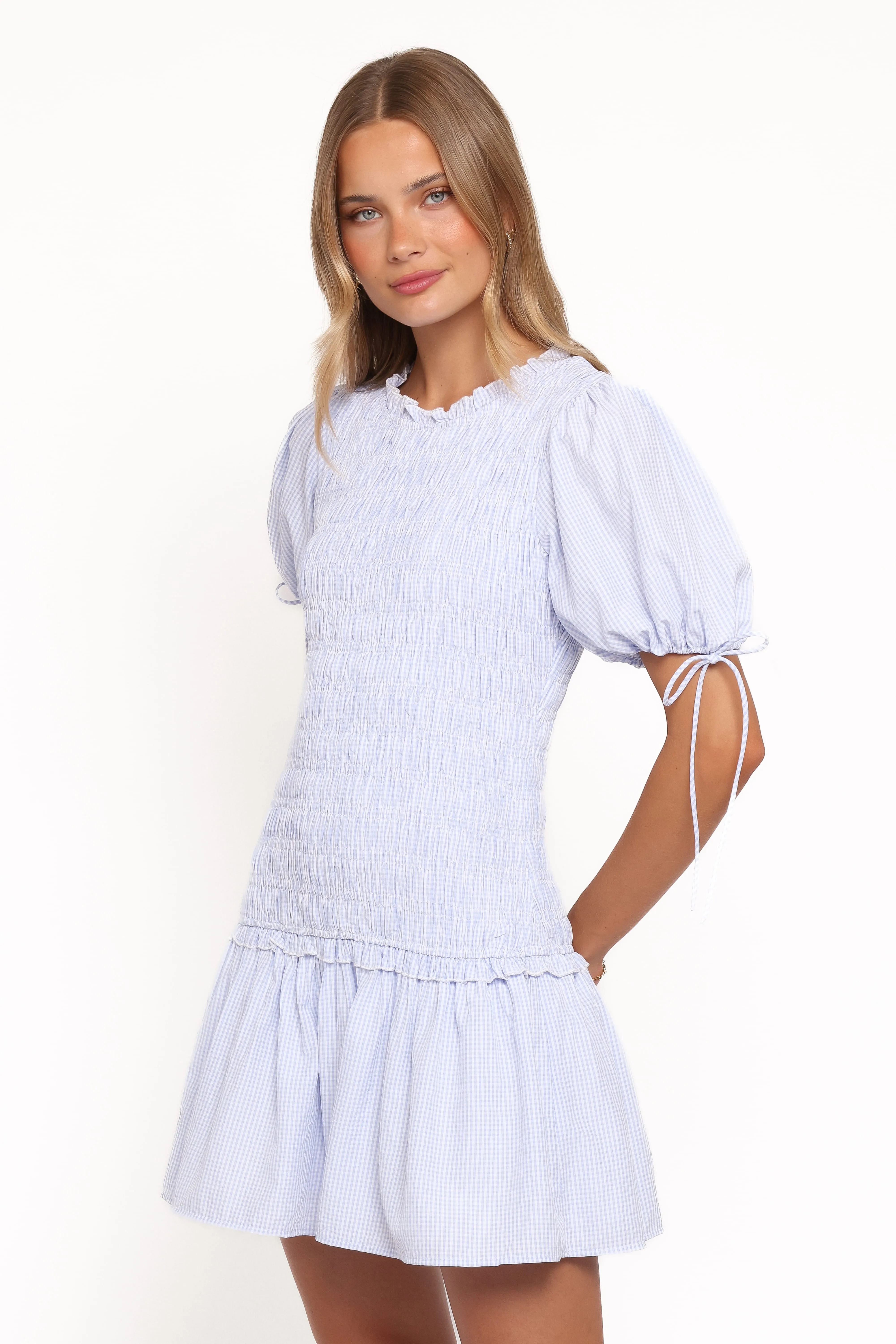 Kaelyn Gather Mini Dress - Blue Gingham sold by Petal & Pup product image thumbnail 4