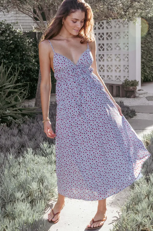 Freesia Midi Dress - Blue Red Floral made by Petal & Pup