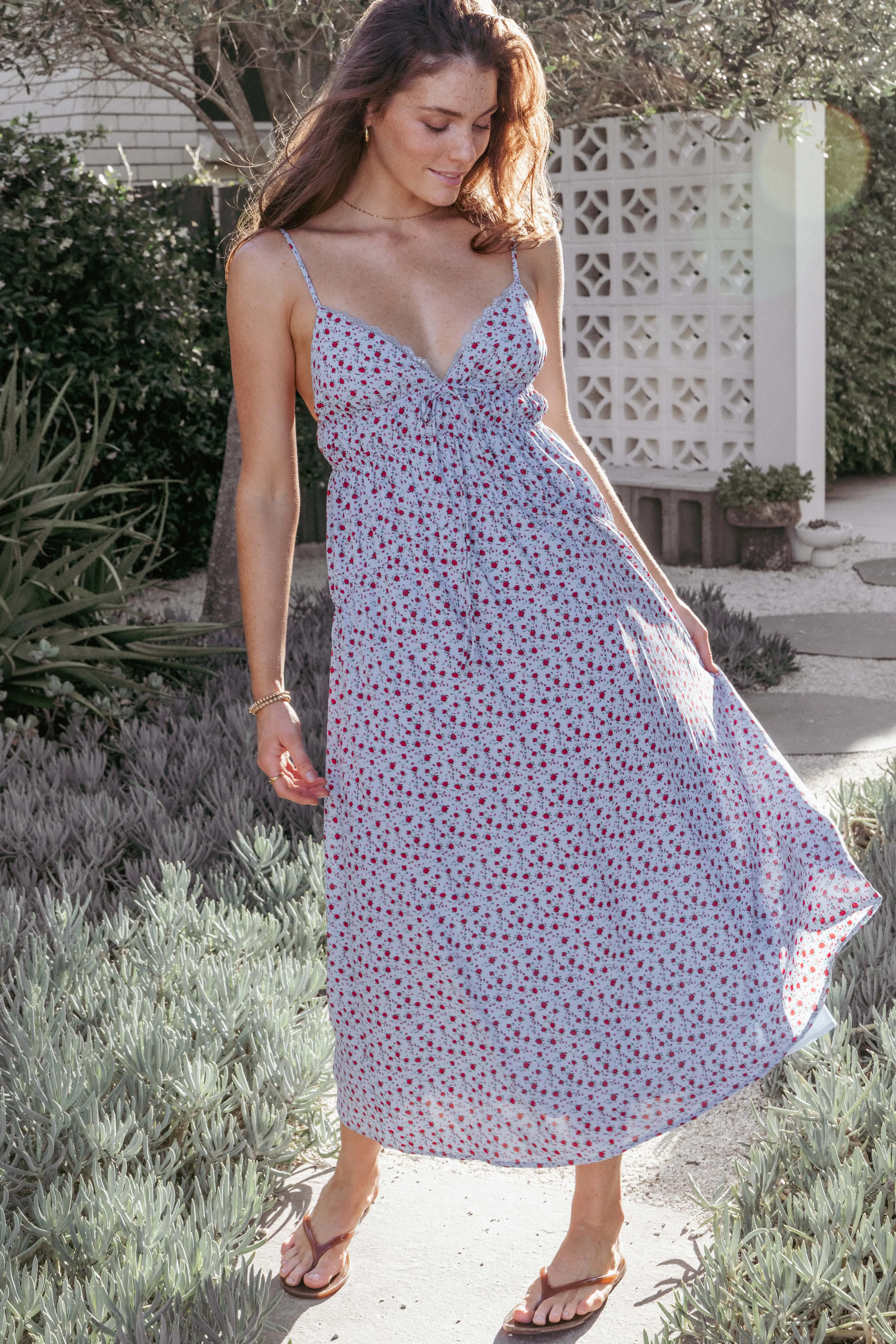 Freesia Midi Dress - Blue Red Floral sold by Petal & Pup