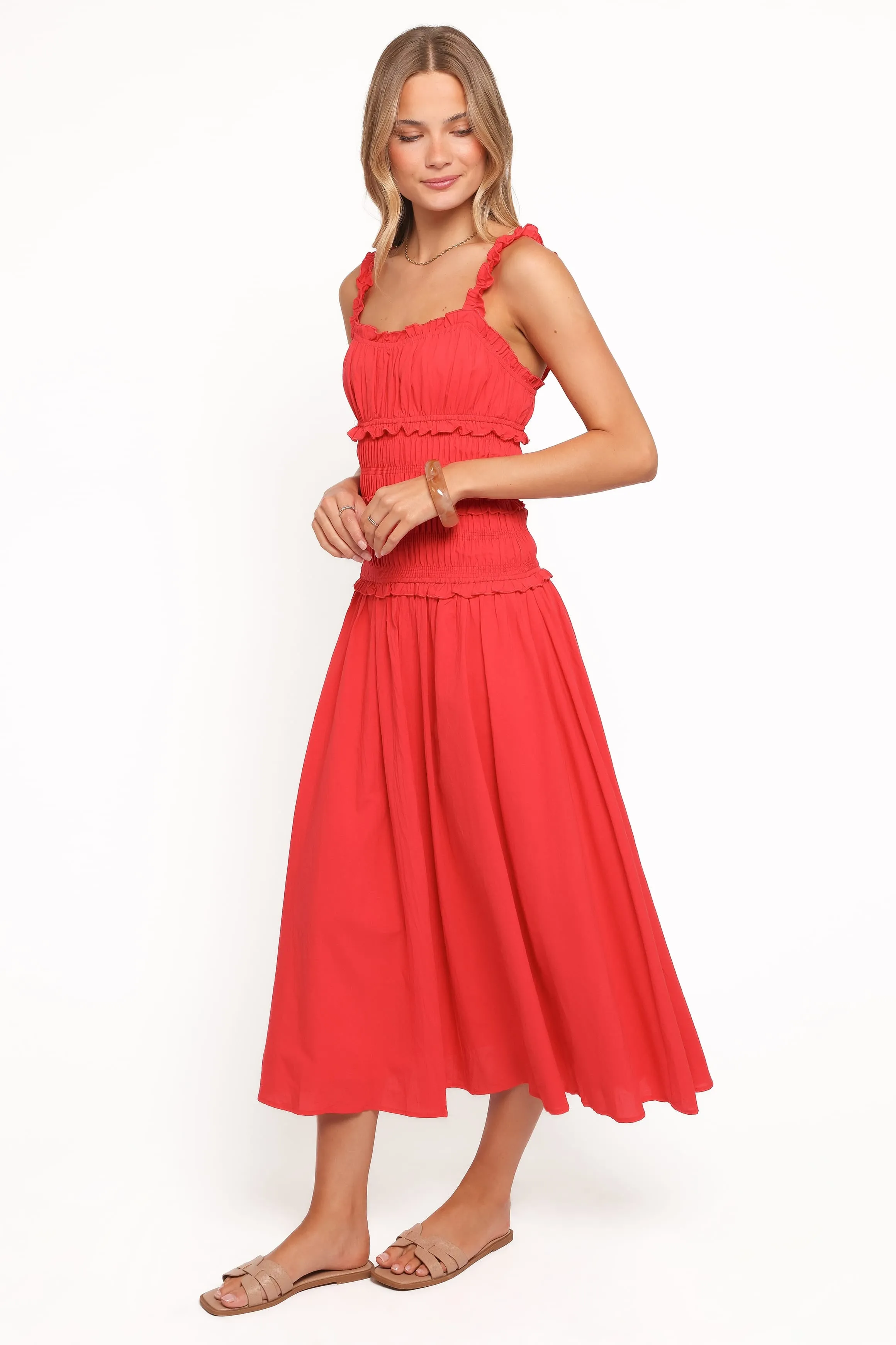 Enola Gather Midi Dress - Red sold by Petal & Pup product image thumbnail 4