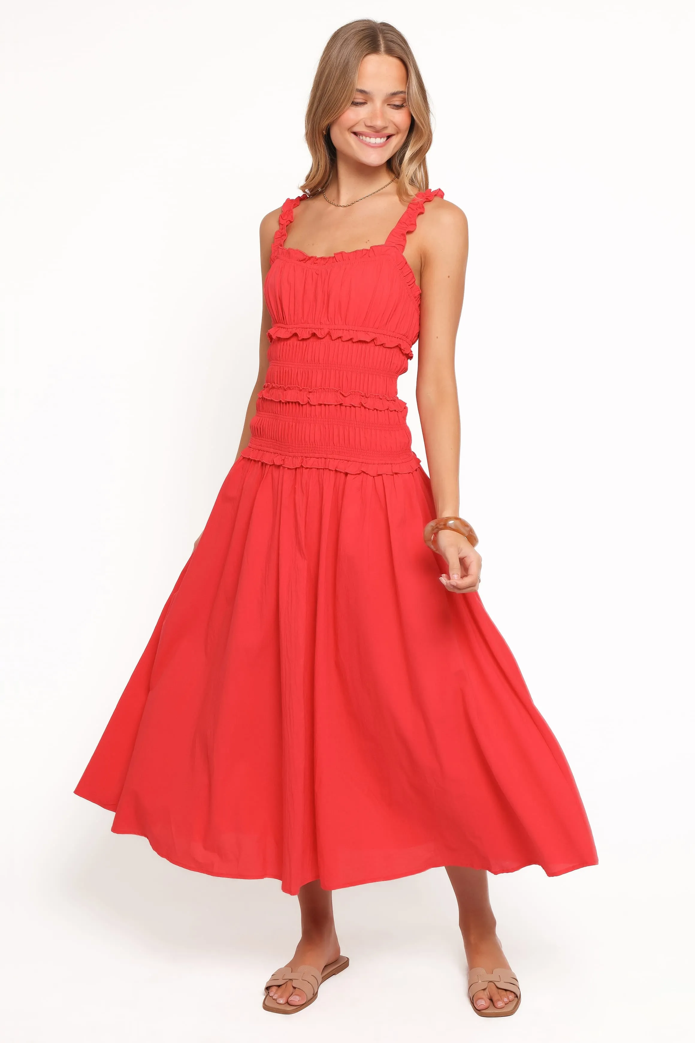 Enola Gather Midi Dress - Red sold by Petal & Pup product image thumbnail 2