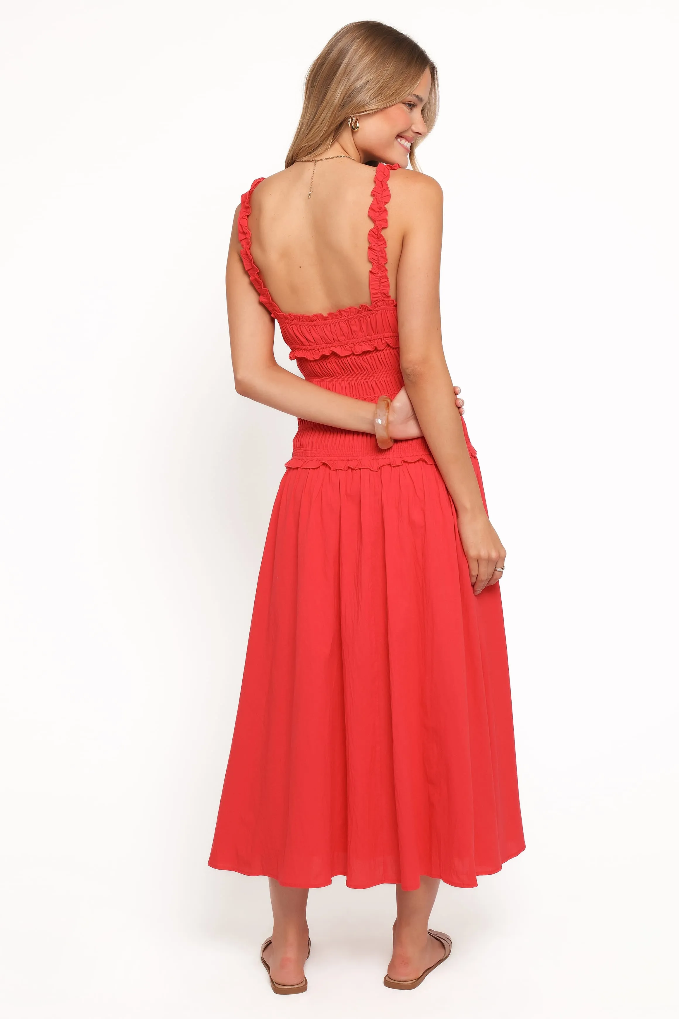 Enola Gather Midi Dress - Red sold by Petal & Pup product image thumbnail 5