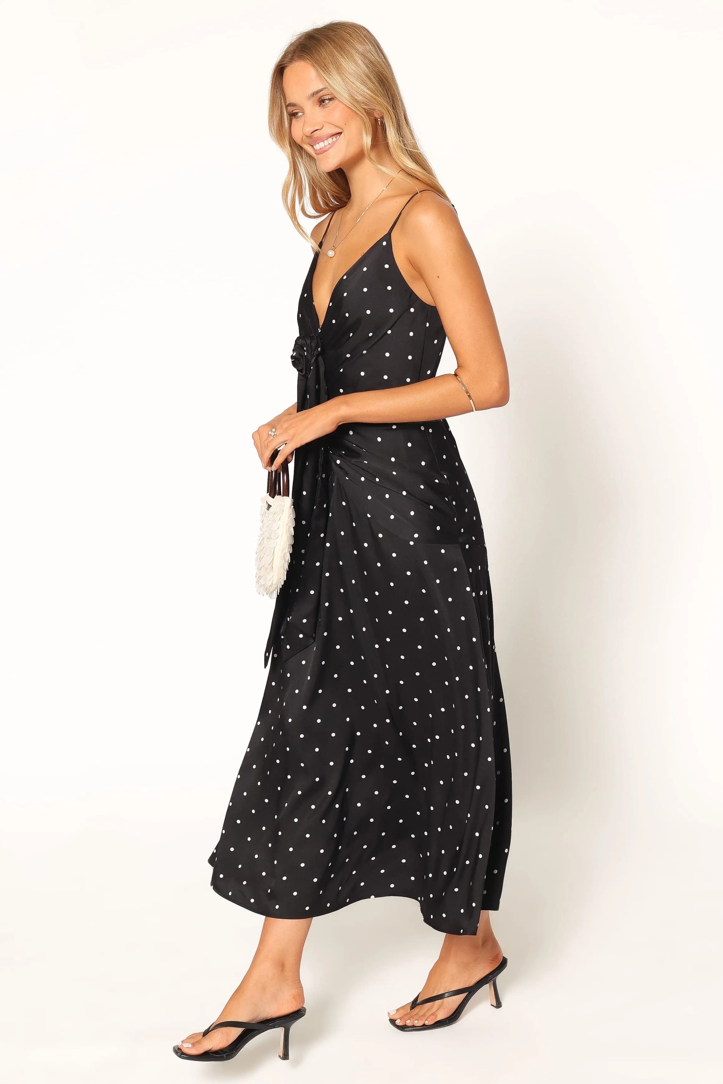 Eluna Midi Dress - Black/Cream Polka Dot sold by Petal & Pup