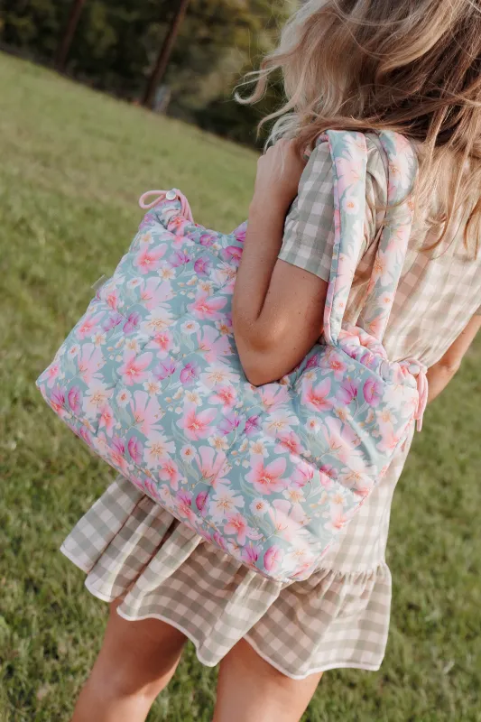Marshmallow Midi Tote - Sage Wildflowers made by Petal & Pup