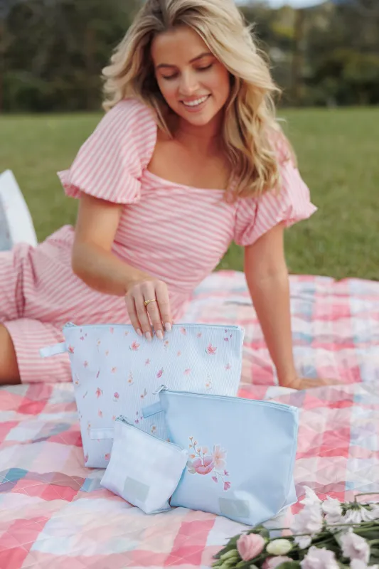 Handy Pouch Trio - Blue Garden Stripe made by Petal & Pup