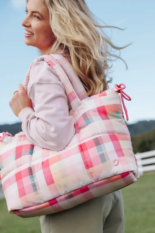 Marshmallow Midi Tote - Pink Picnic Plaid made by Petal & Pup