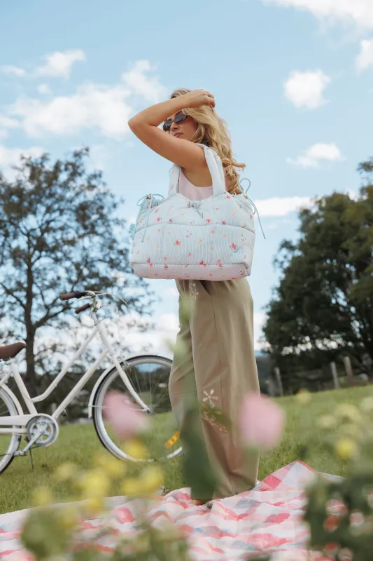 Marshmallow Midi Tote - Blue Garden Stripe made by Petal & Pup