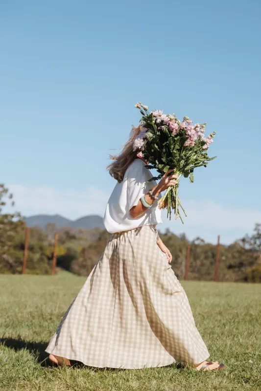 Daroda Midi Circle Skirt - Green/Pink Gingham made by Petal & Pup
