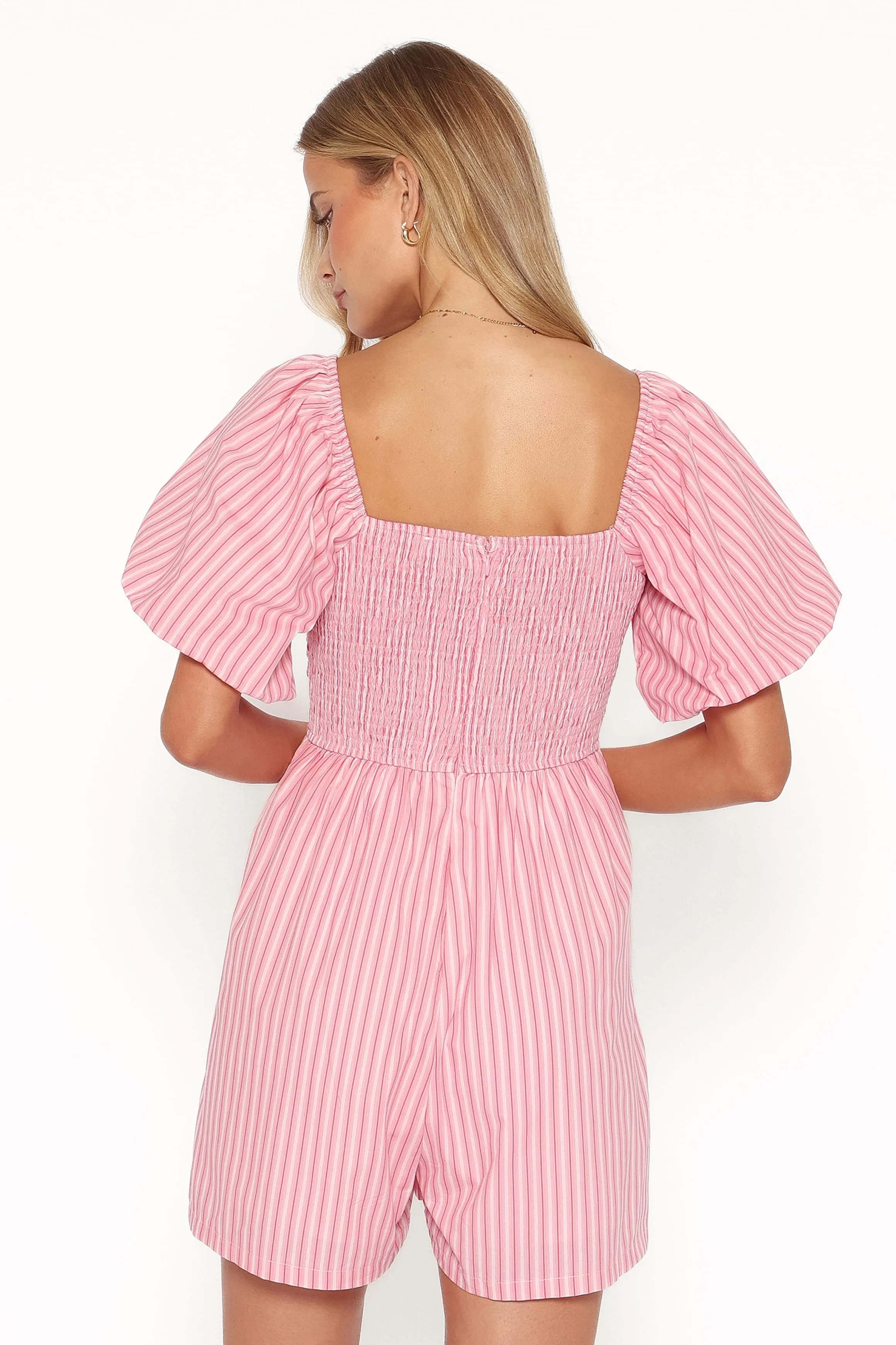 Clo Puff Sleeve Romper - Pink Stripe sold by Petal & Pup product image thumbnail 5
