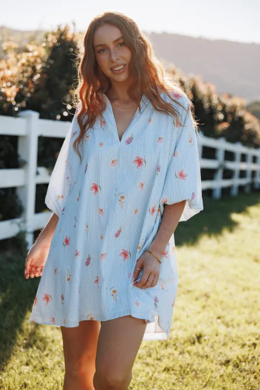 Doran Mini Dress - Blue Garden Stripe made by Petal & Pup